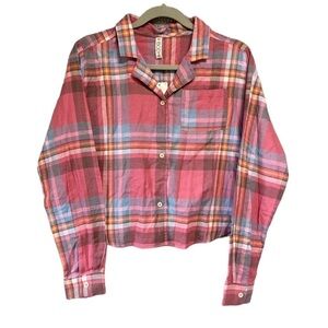 NEW Cotton On Body Washed Rose Check Flannel Sleep Shirt Sz M